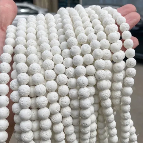 Weiße Lavastein Rundperlen Naturstein Für DIY Schmuckherstellung Armband Halskette Zubehör Handgefertigte Bastelarbeiten