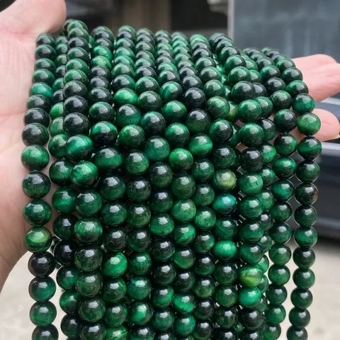 Natural Green Tiger Eye Stone Round Loose Beads Polished Gemstone Strand For DIY Jewelry Making Bracelet Necklace Handcraft Accessories
