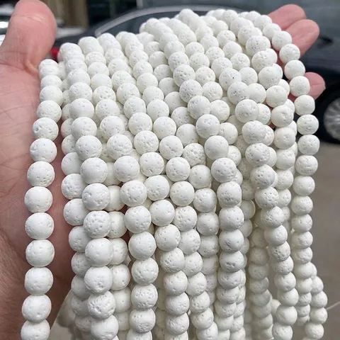 Weiße Lavastein Rundperlen Naturstein Für DIY Schmuckherstellung Armband Halskette Zubehör Handgefertigte Bastelarbeiten