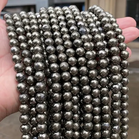 Cuentas de Piedra de Pirita Natural Redondas Pulidas Mineral Metálico Cuentas Sueltas Para Hacer Joyas DIY Accesorios Pulseras Collares Hechos a Mano