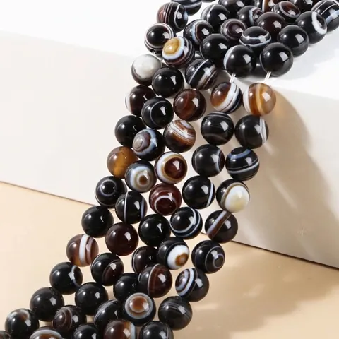 Natural Black Stripe Eye Agate Round Loose Beads Grade Striped Agate Beads For DIY Jewelry Making Necklaces Bracelets Semi-finished Accessories
