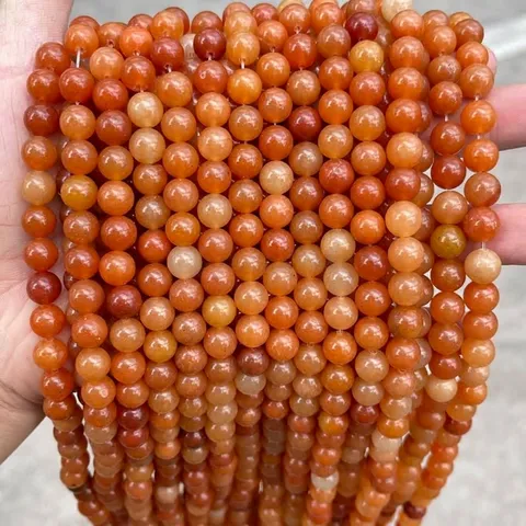 Natural Red Aventurine Jade Round Loose Beads Smooth Polished Gemstone For Handmade DIY Jewelry Making Bracelets Necklaces