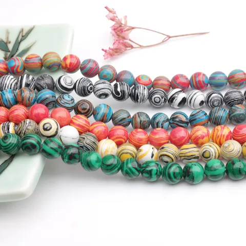 Synthetic Malachite Round Beads Smooth Gemstone Striped Beads For DIY Jewelry Making Bracelet Necklace Accessories Gift