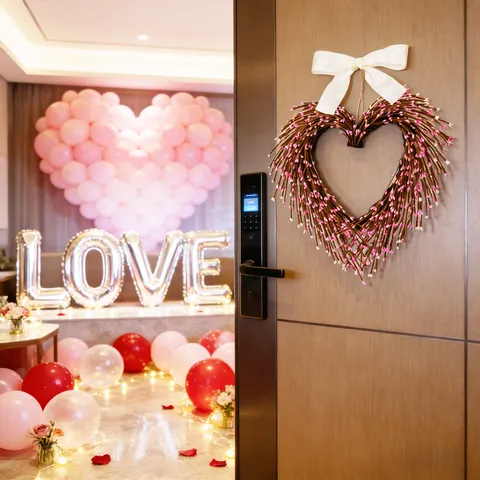Handmade Gypsum Heart Wreath With Bow Tie Artificial Berry For Valentine Day Wedding Home Wall Hanging Decor Romantic Gift