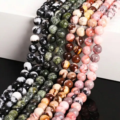 Natural Zebra Stone Loose Beads For Jewelry Making DIY Round Jasper Stone Strand For Bracelet Necklace Crafting Accessory