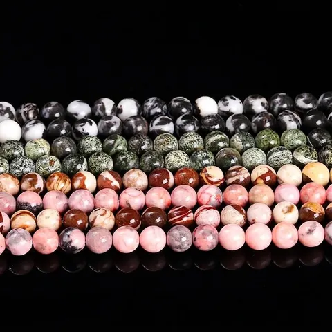 Natural Zebra Stone Loose Beads For Jewelry Making DIY Round Jasper Stone Strand For Bracelet Necklace Crafting Accessory