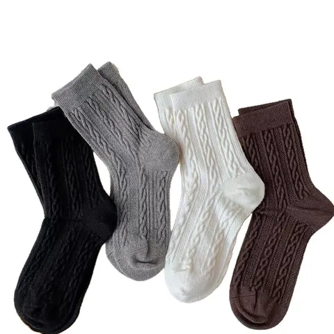 Women's Winter Thickened Warm Wool Cable Knit Crew Socks Soft Cozy Solid Color Thermal Casual Sleep Socks
