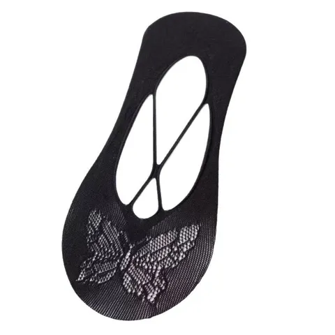 Women Summer Thin Invisible Boat Socks Cotton Blend Anti-Slip Strap Butterfly Pattern Low Cut Casual Socks
