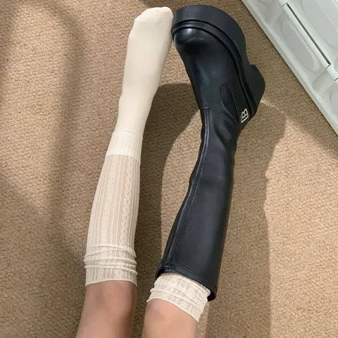 Women Sweet Lolita Lace Leg Warmers Spring Summer Thin Hollow Out Stacked Socks Ballet Core Foot Covers Fashion Accessories