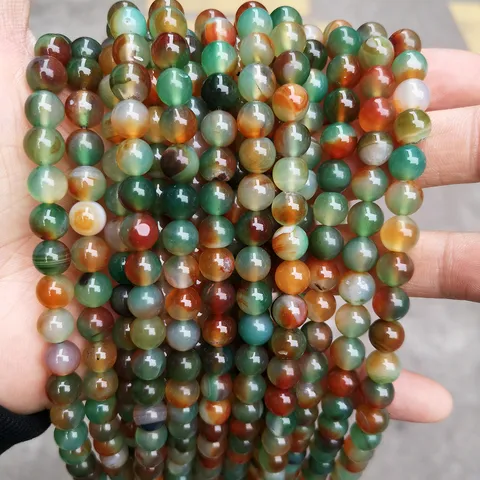 Cuentas Sueltas de Piedra Redonda de Ágata Pavo Real Malaquita Natural Gema con Patrón de Bandas para Creación de Joyería Bricolaje Pulsera Collar