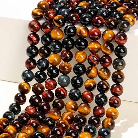 Natural Tri-color Tiger Eye Stone Round Loose Beads Polished Gemstone Strands For DIY Jewelry Making Handmade Bracelet Necklace