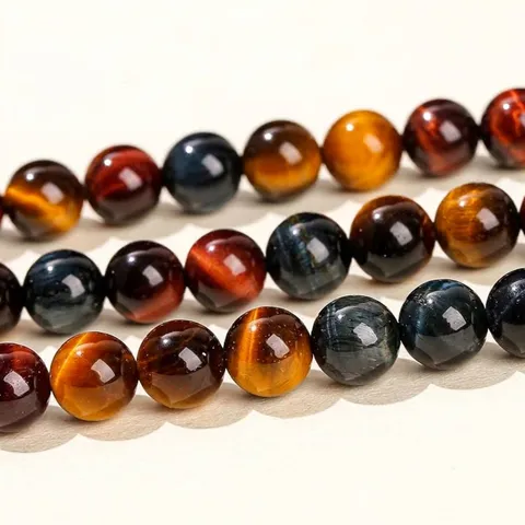 Natural Tri-color Tiger Eye Stone Round Loose Beads Polished Gemstone Strands For DIY Jewelry Making Handmade Bracelet Necklace