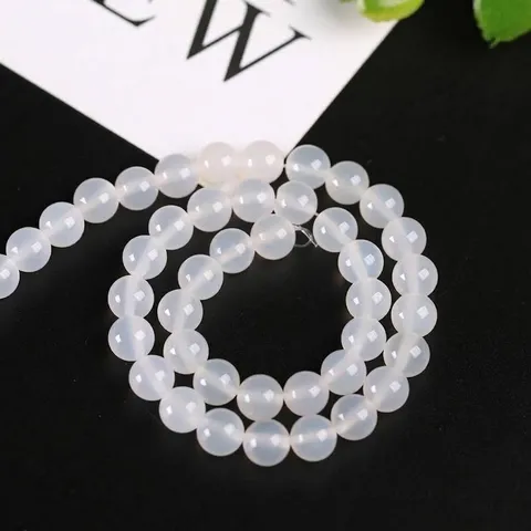 Natural White Agate Loose Beads Round Chalcedony Smooth Stone Beads For DIY Jewelry Making Bracelet Necklace Accessories