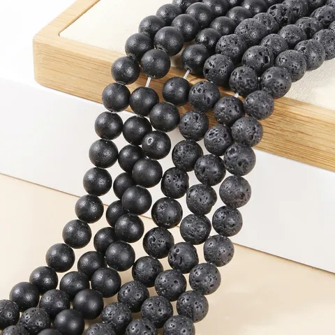 Natürliche Schwarze Vulkanische Lavastein Lose Perlen Runde Poröse Matte Gesteinsperlen Für Schmuckherstellung DIY Armband Halskette