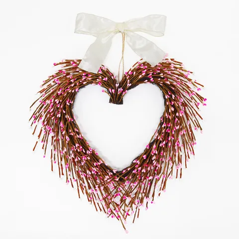 Handmade Gypsum Heart Wreath With Bow Tie Artificial Berry For Valentine Day Wedding Home Wall Hanging Decor Romantic Gift