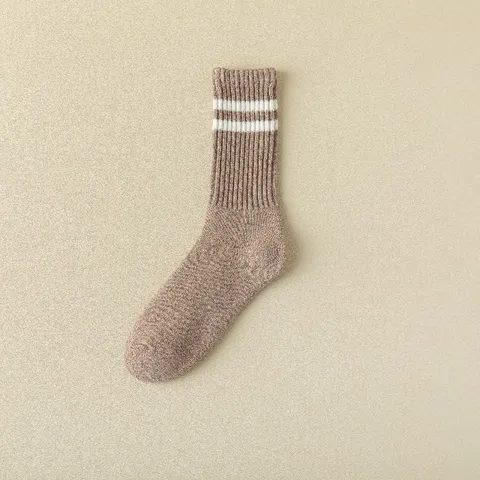 Men's Winter Thickened Warm Loop Socks Mid Tube Casual Sports Terry Socks Solid Color Double Stripe Thermal Socks