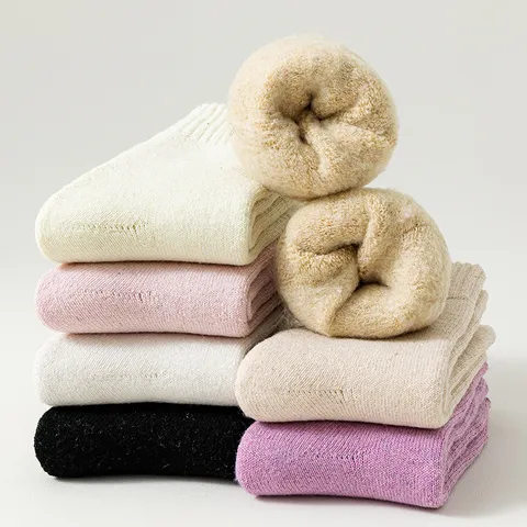 Thickened Cashmere Sleep Socks For Women Solid Color Mid Tube Winter Warm Floor Socks Casual Soft Thermal Hosiery