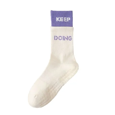 Women's Non Slip Yoga Socks Mid Tube Cotton Blend Athletic Fitness Pilates Dance Floor Socks Breathable Sports Crew Socks