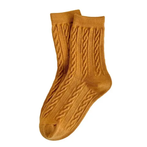 Women Winter Thickened Cable Knit Wool Socks Warm Mid Calf Boot Socks Cozy Solid Color Thermal Casual Socks