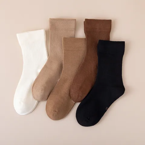 Kids Combed Cotton Crew Socks Solid Color Ribbed Breathable Soft Mid-Calf Socks For Boys And Girls Daily Wear