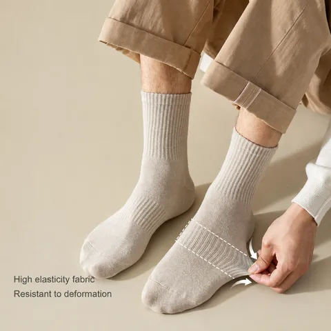 Men's Winter Business Socks Thickened Thermal Cotton Blend Crew Socks Solid Color Ribbed Anti Odor Dress Socks