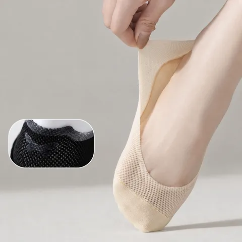 Women's Thin Invisible Boat Socks Summer Anti-Slip Low-Cut Cotton Bottom Ice Silk Shallow Mouth Casual Socks
