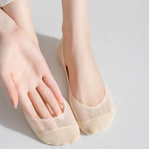 Women Summer Ice Silk Invisible Boat Socks Anti Slip Breathable Mesh Low Cut Shallow Mouth Casual Hosiery