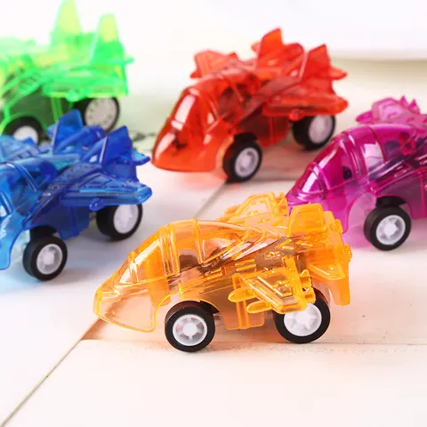 Cartoon Mini Plastic Pull Back Airplane Toy Transparent Fighter Jet Model Pullback Vehicles Kids Party Toy