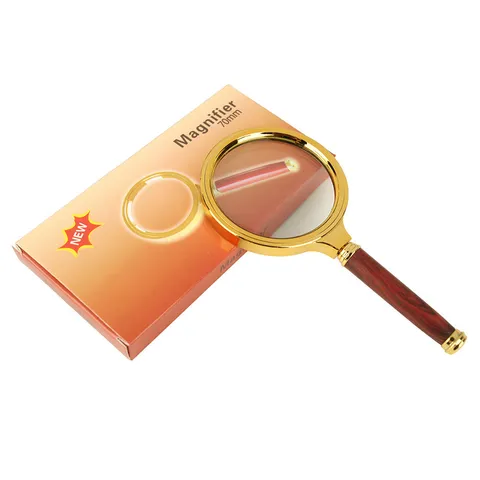 Portable Handheld Magnifying Glass Plastic Reading Magnifier Imitation Wood Handle Gold Frame For Elderly Reading