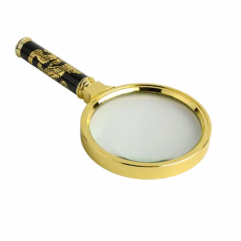 Draagbaar Vergrootglas Optische Lens Gouden Metalen Frame Zwarte Drakenpatroon Handvat Voor Ouderen Lezen