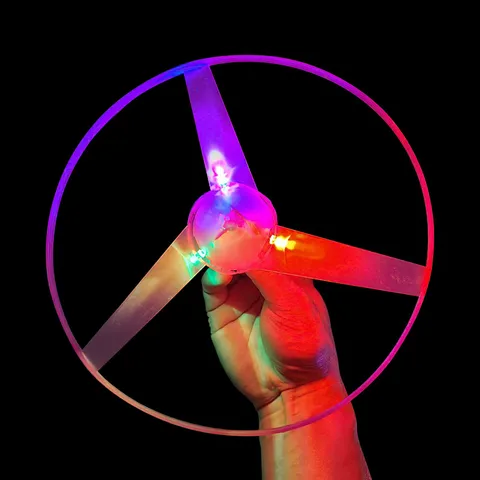 LED Light Up Pull String Flying Disc Flashing Bamboo Dragonfly Outdoor Interactive Toy Kids Flying Saucer Toy