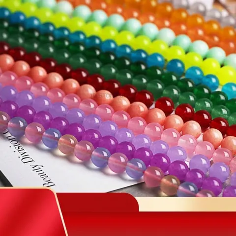 Natural Round Chalcedony Beads For DIY Jewelry Making Polished Gemstone Loose Beads For Bracelet Necklace Accessories Women