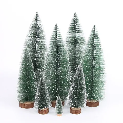 Mini Christmas Tree Ornament DIY Snow Flocked Cedar Pine Tree With Wood Base Holiday Table Top Decor Winter Scene