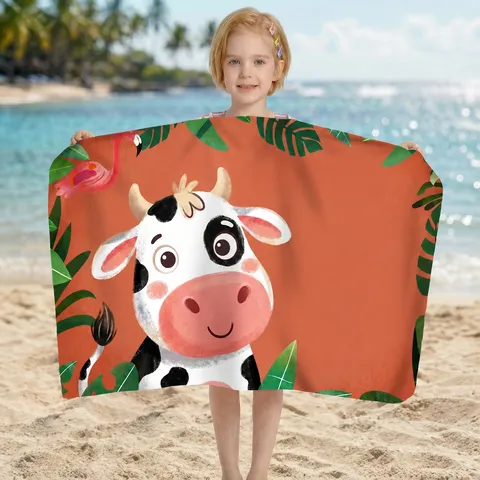 Children's Quick-Drying Microfiber Beach Towel Double-Sided Velvet Absorbent Cartoon Animal Print Bath Towel For Swimming