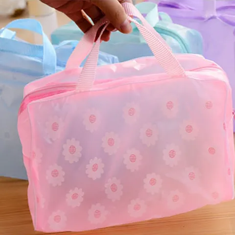 Portable Toiletry Bag Waterproof Cosmetic Organizer Travel Makeup Bag Floral Printed Transparent Storage Bag For Women