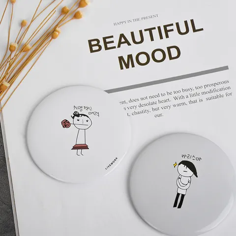 Cute Cartoon Round Compact Mirror Plastic Handheld Cosmetic Mirror Portable Small Pocket Mirror Gift For Women