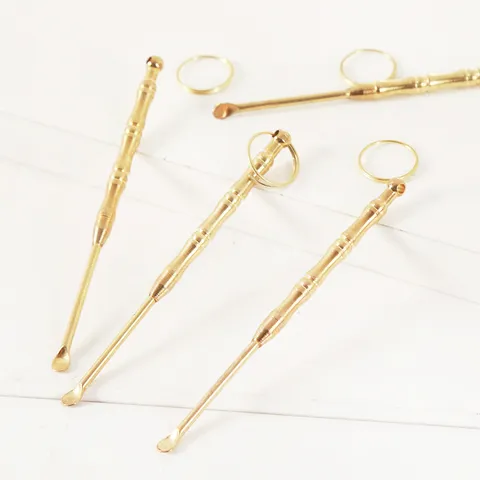 Tradizionale Pulisciorecchie in Ottone con Design in Bambù Pulisci Orecchie Portatile in Metallo Portachiavi Strumento di Pulizia per Igiene Personale