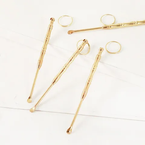 Tradizionale Pulisciorecchie in Ottone con Design in Bambù Pulisci Orecchie Portatile in Metallo Portachiavi Strumento di Pulizia per Igiene Personale