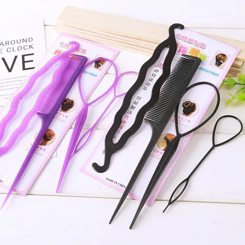 Plastic Hair Braiding Tool Comb Set Cartoon Styling Tool Hair Accessories Magic Topsy Tail Loop Tail Comb Set For Women Girls