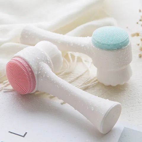 Brosse de Nettoyage Facial Manuelle Double Face Silicone Poils Souples 3D Nettoyage Profond Pores Massage Exfoliant Outils Soin Peau