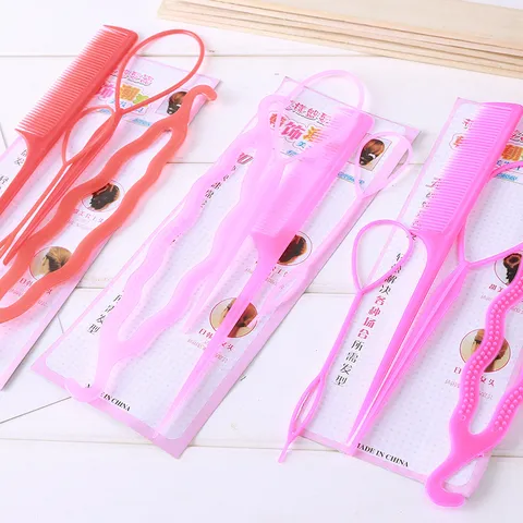 Plastic Hair Braiding Tool Comb Set Cartoon Styling Tool Hair Accessories Magic Topsy Tail Loop Tail Comb Set For Women Girls