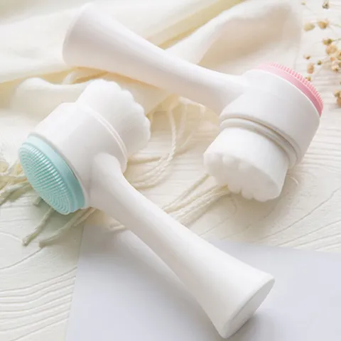 Brosse de Nettoyage Facial Manuelle Double Face Silicone Poils Souples 3D Nettoyage Profond Pores Massage Exfoliant Outils Soin Peau