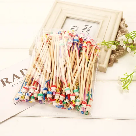Natural Bamboo Ear Pick Handmade Wooden Doll Ear Wax Removal Tool Portable Cleaning Ear Cleaner Stick Daily Care Tool