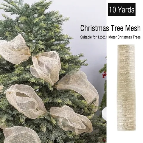 Metallic PP Mesh Ribbon Roll For Christmas Tree Decoration Holiday Wreath DIY Craft Gold Silver Red White Striped Decorative Mesh