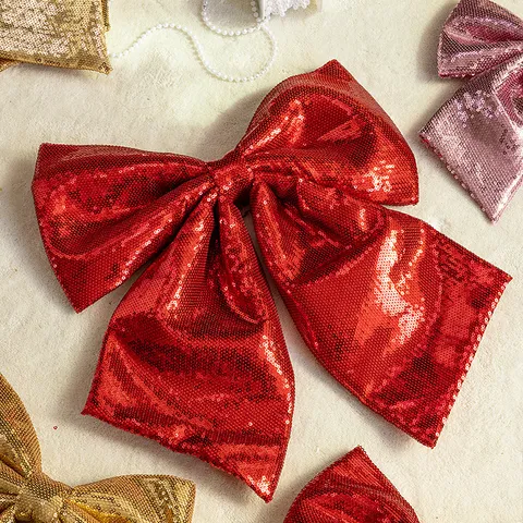 Large Christmas Sequin Bowknot Ornaments Glitter Gold Silver Red Pink EPE Cotton Stuffed Festive Hanging Decoration For Christmas Tree Home Party Decor