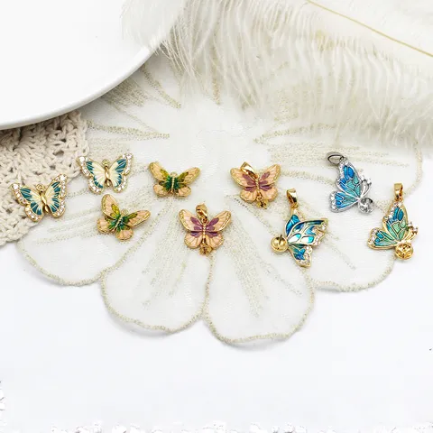 DIY Schmetterling Anhänger Für Schmuckherstellung 18K Vergoldetes Kupfer Emaille Schmetterling Perle Leerfassung Für Halskette Armband Zubehör