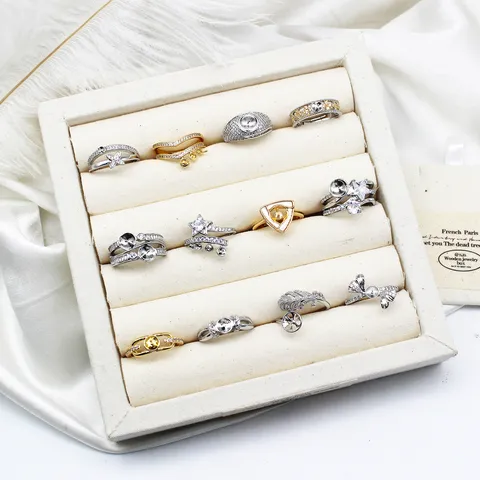 Gold Silber Vergoldetes Kupfer Mikro Eingelegt Strass Stern Geometrisch Offen Verstellbar DIY Perle Ringfassung Für Damen Schmuckzubehör