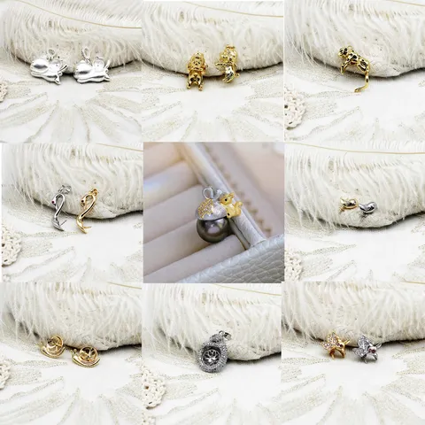 18K Gold Plated Copper Animal Collection Pearl Peg Pendant DIY Jewelry Finding Rhinestone Bird Leopard Swan Rabbit Charm Accessory