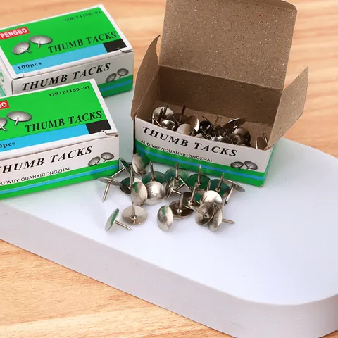 Metal Round Head Thumb Tacks Multi Functional Office School Home Fixing Nails Silver Thumbtacks Boxed Hardware Pins