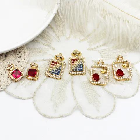 18K Gold Plated Copper Zirconia Perfume Bottle Pendant DIY Jewelry Making Accessories With Artificial Pearl For Necklace Sweater Chain Charm
